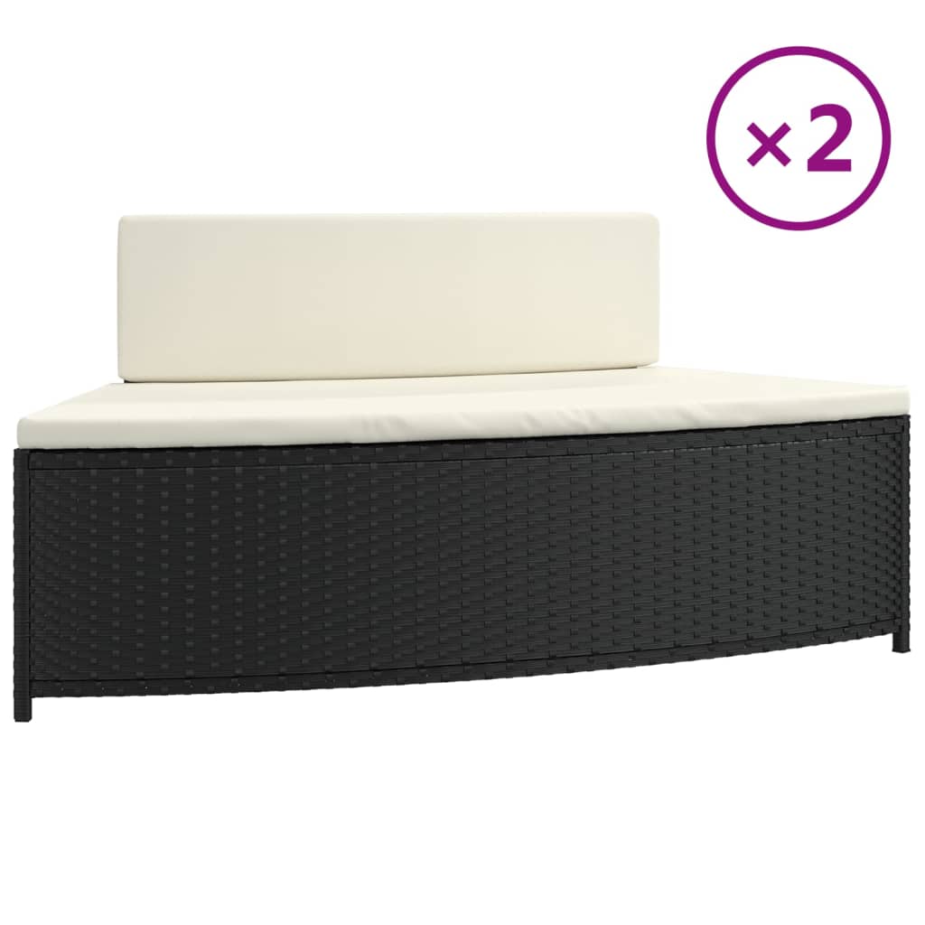 Panche per Spa con Cuscini 2 pz in Polyrattan Nero - homemem39