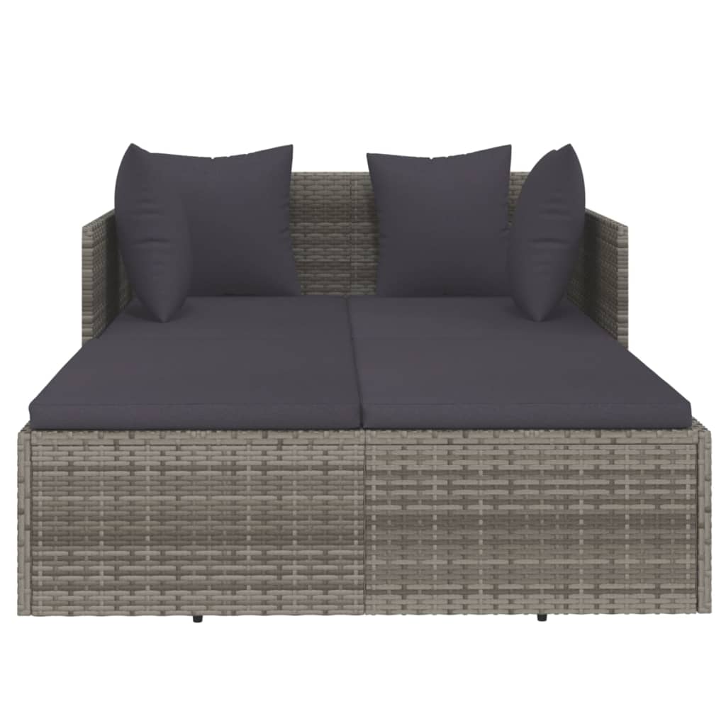 Lettino con Cuscini Grigio 182x118x63 cm in Polyrattan - homemem39