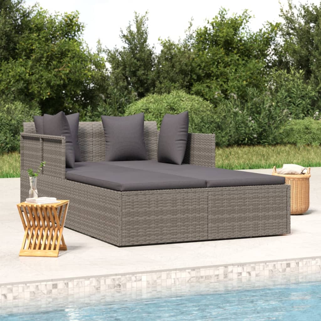 Lettino con Cuscini Grigio 182x118x63 cm in Polyrattan - homemem39