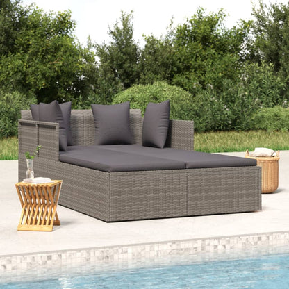 Lettino con Cuscini Grigio 182x118x63 cm in Polyrattan - homemem39