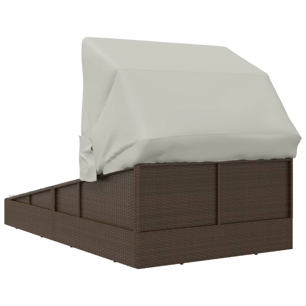 Lettino con Tetto Pieghevole Marrone 200x114x128 cm Polyrattan - homemem39