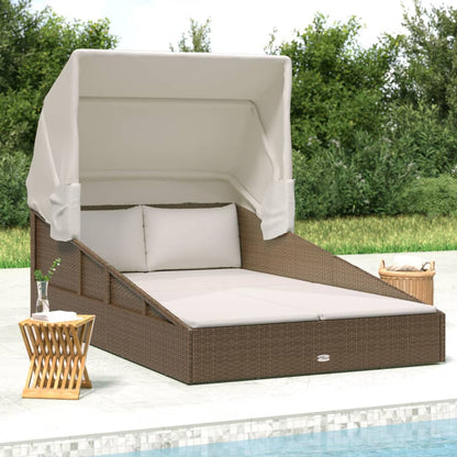 Lettino con Tetto Pieghevole Marrone 200x114x128 cm Polyrattan - homemem39