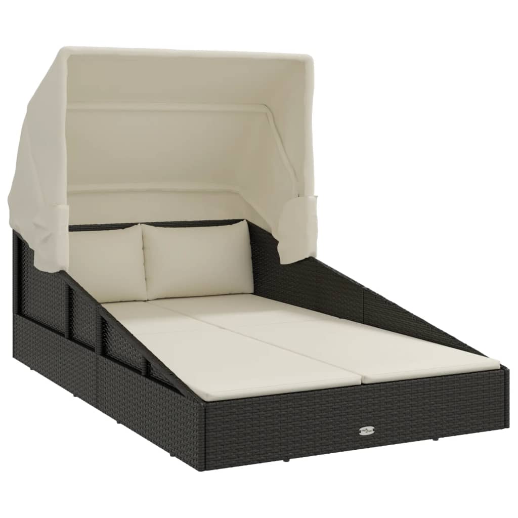 Lettino con Tettuccio Pieghevole Nero 200x114x128 cm Polyrattan - homemem39