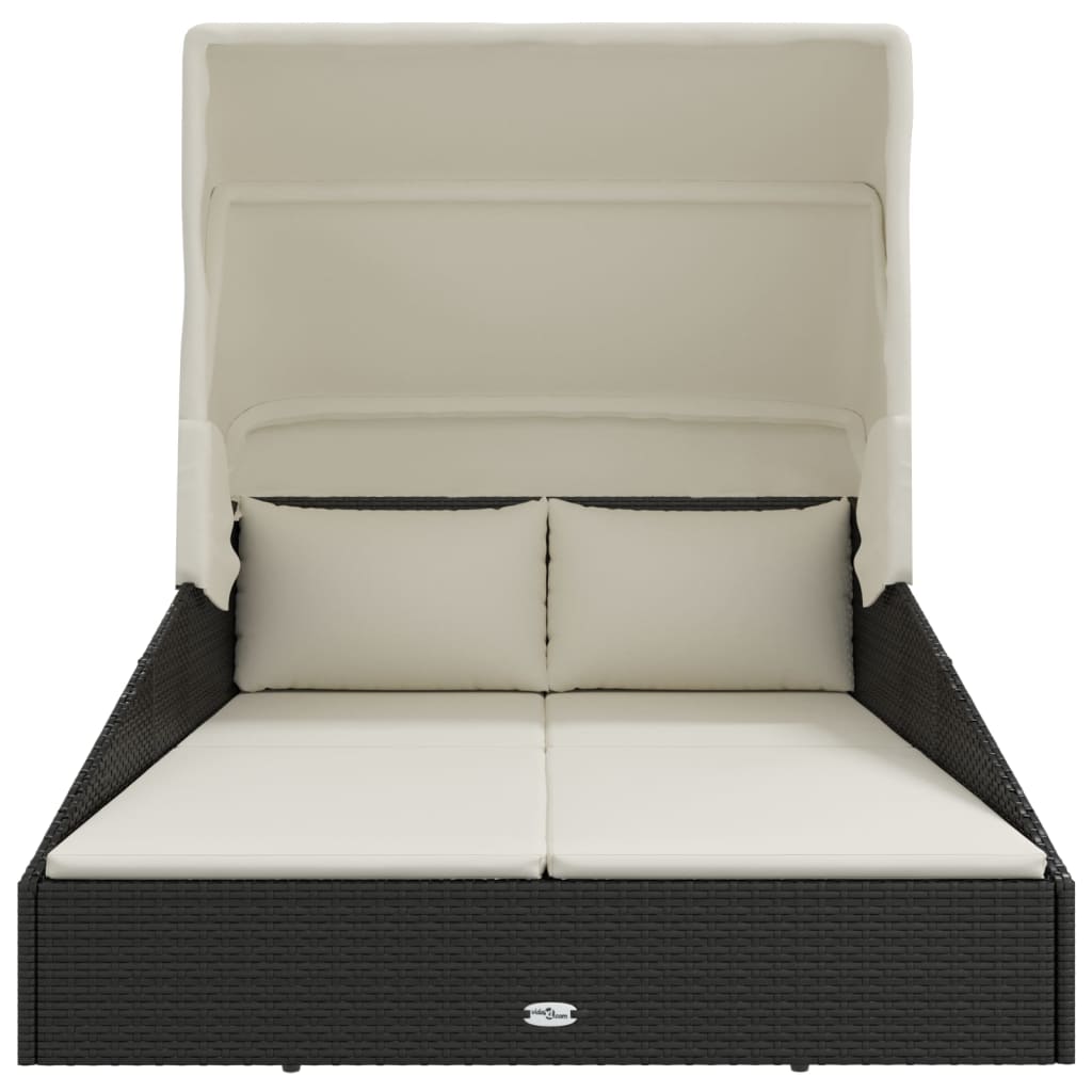 Lettino con Tettuccio Pieghevole Nero 200x114x128 cm Polyrattan - homemem39