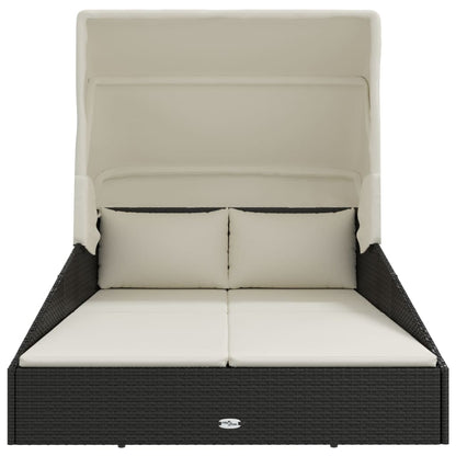 Lettino con Tettuccio Pieghevole Nero 200x114x128 cm Polyrattan - homemem39