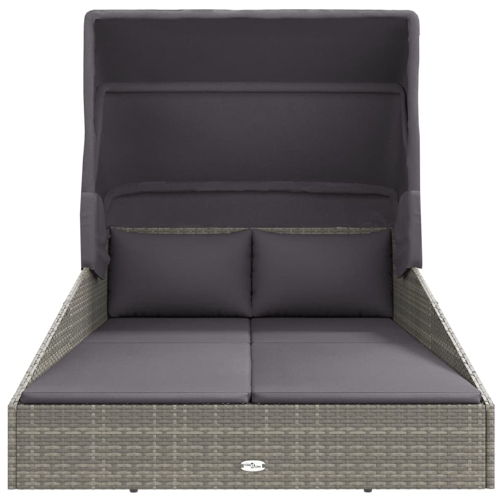 Lettino con Tetto Pieghevole Grigio 200x114x128 cm Polyrattan - homemem39