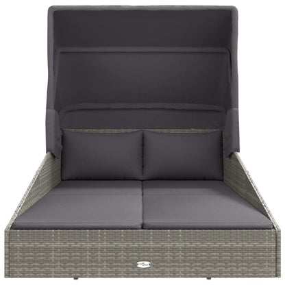 Lettino con Tetto Pieghevole Grigio 200x114x128 cm Polyrattan - homemem39