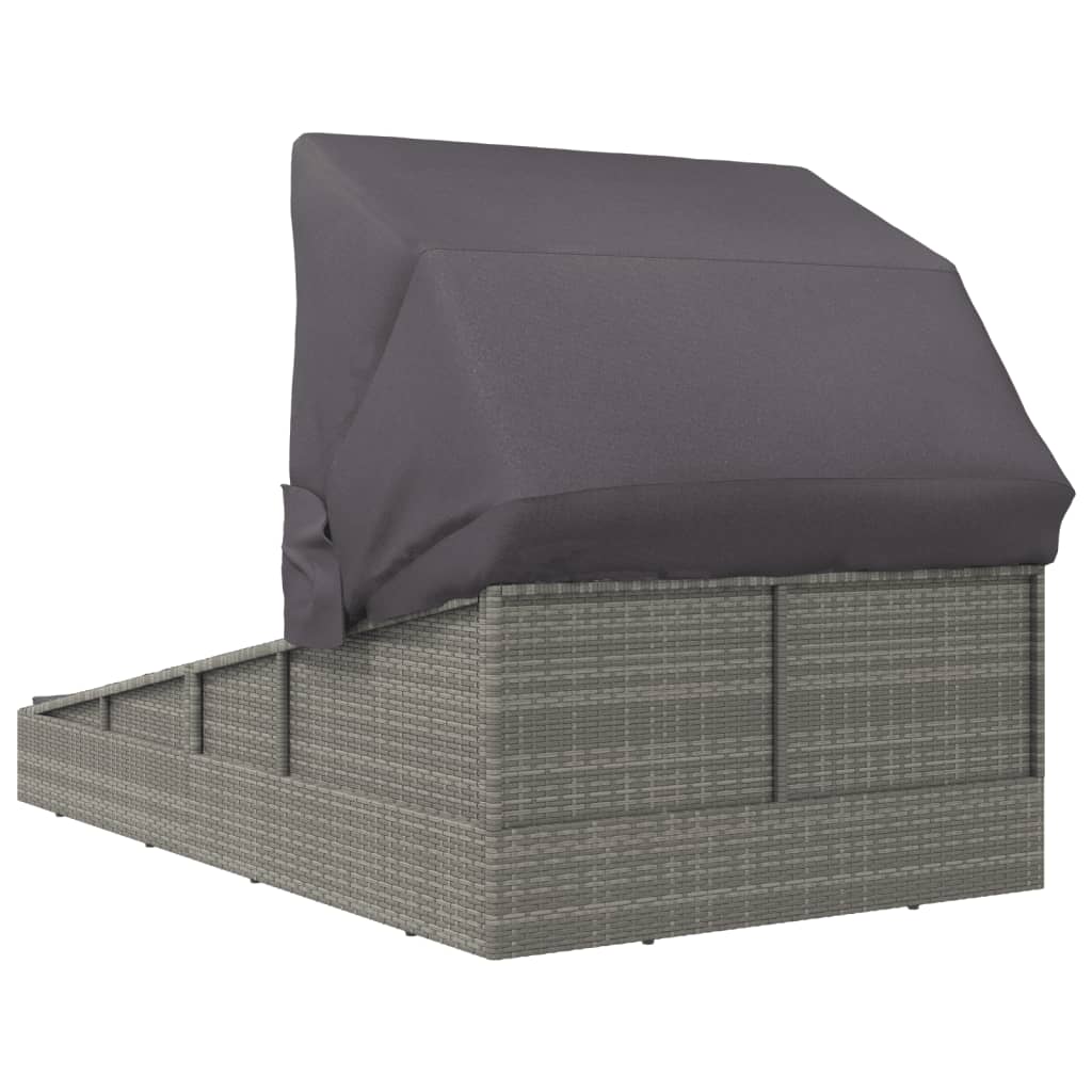 Lettino con Tetto Pieghevole Grigio 200x114x128 cm Polyrattan - homemem39