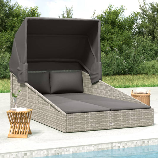 Lettino con Tetto Pieghevole Grigio 200x114x128 cm Polyrattan - homemem39