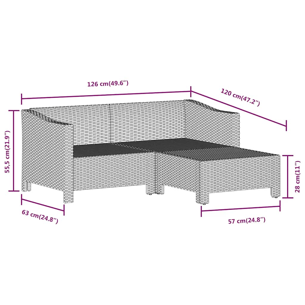 Set Divani da Giardino 3 pz con Cuscini in Polyrattan Grigio