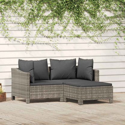 Set Divani da Giardino 3 pz con Cuscini in Polyrattan Grigio