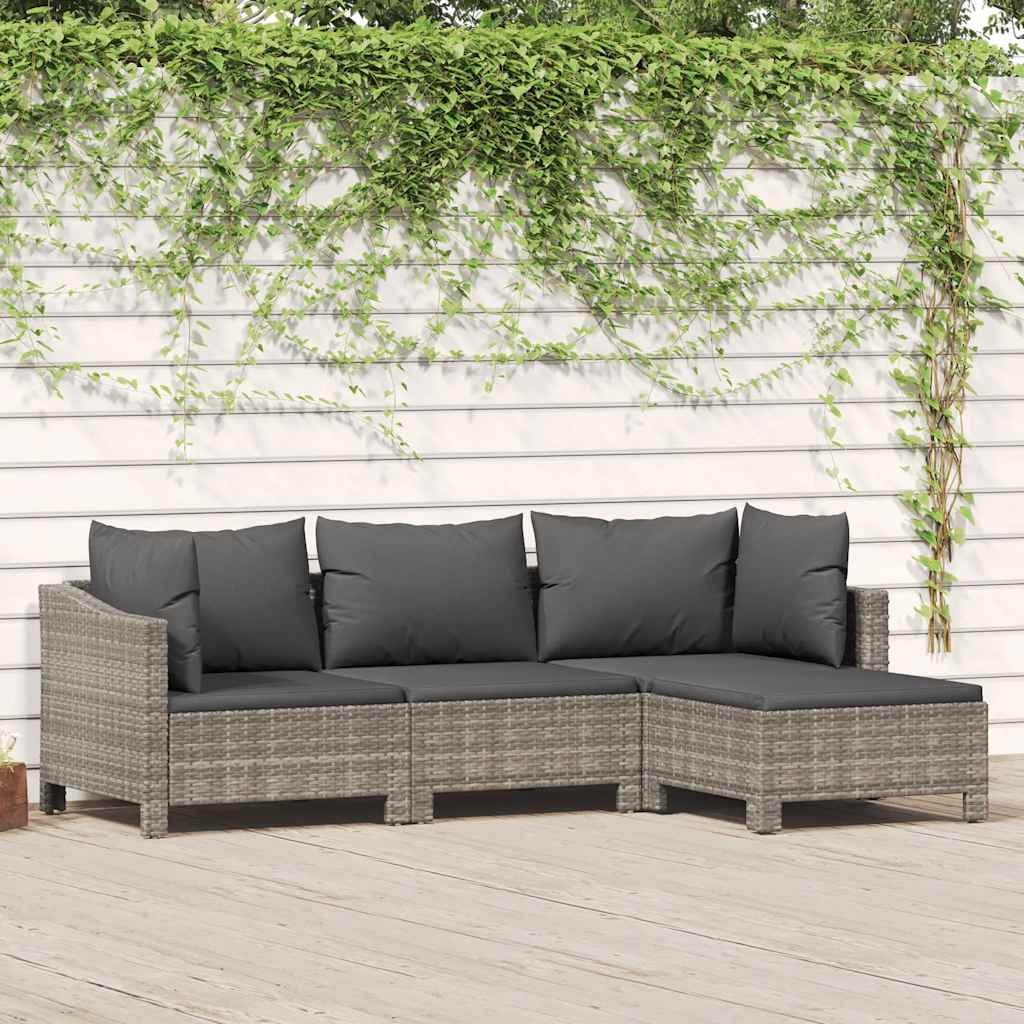 Set Divani da Giardino 4 pz con Cuscini in Polyrattan Grigio - homemem39