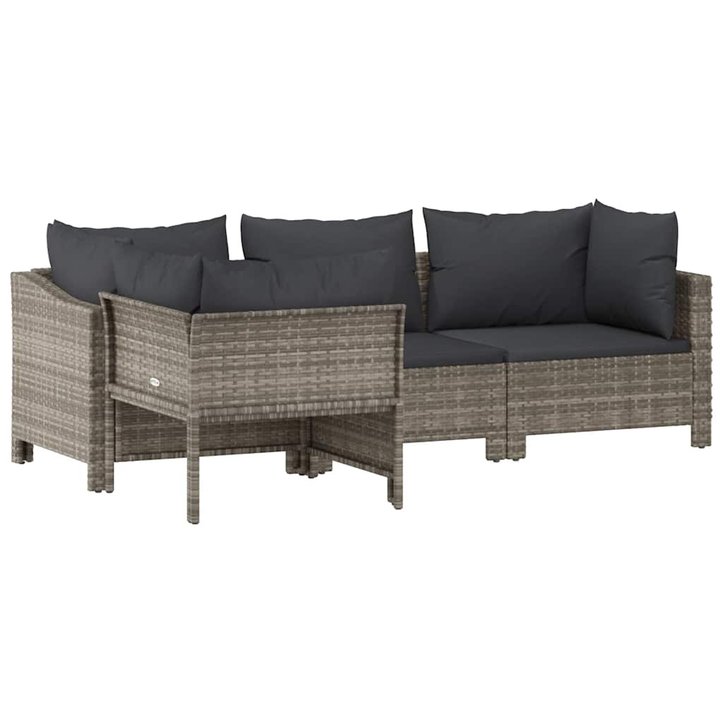 Set da giardino 4 pezzi con cuscini grigio in polyrattan - homemem39
