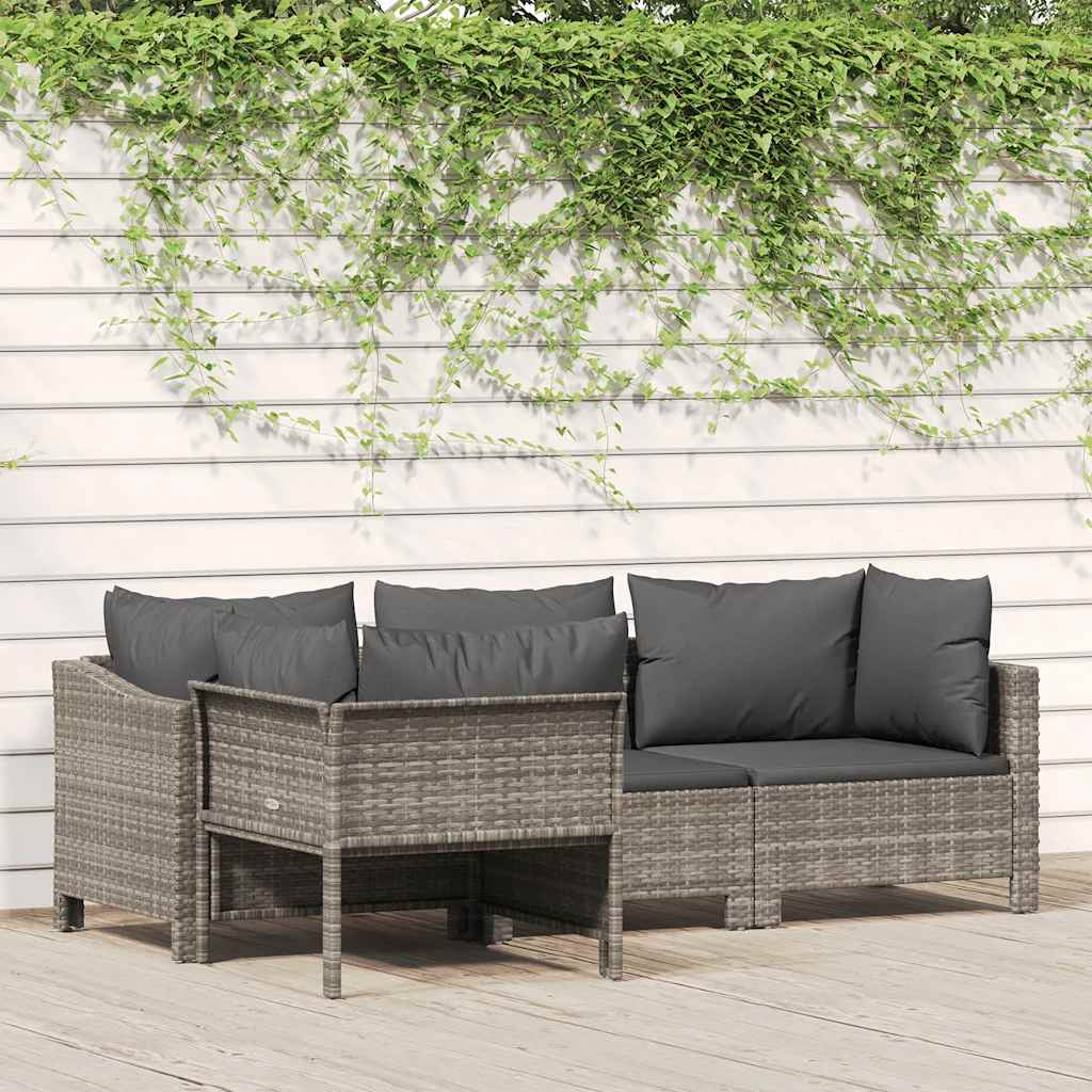 Set da giardino 4 pezzi con cuscini grigio in polyrattan - homemem39