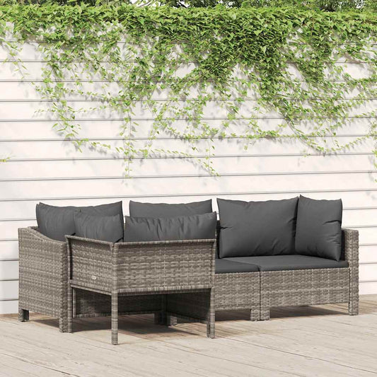 Set da giardino 4 pezzi con cuscini grigio in polyrattan - homemem39