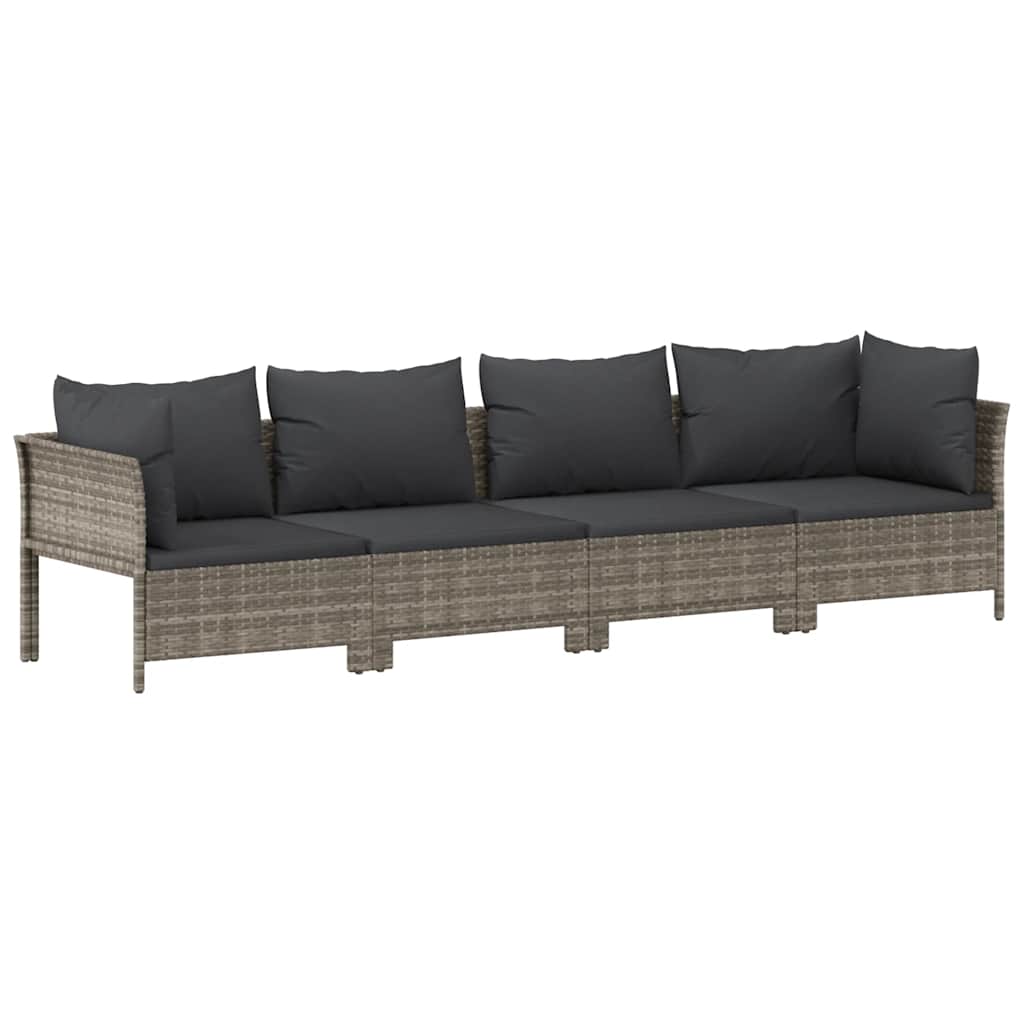 Set da giardino 4 pezzi con cuscini grigio in polyrattan - homemem39