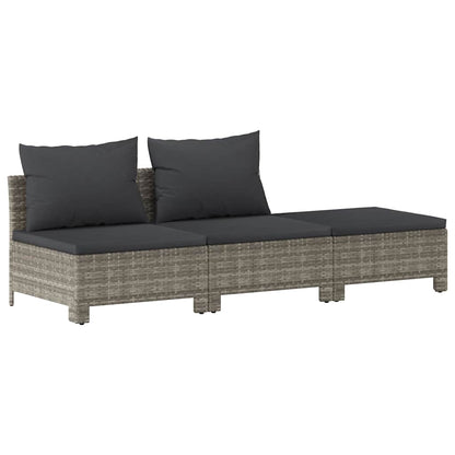 Set da giardino 3 pezzi con cuscini grigio in polyrattan | homemem39