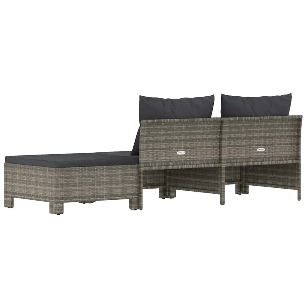 Set da giardino 3 pezzi con cuscini grigio in polyrattan | homemem39