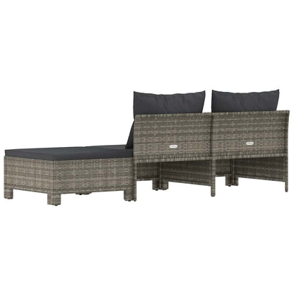 Set da giardino 3 pezzi con cuscini grigio in polyrattan | homemem39