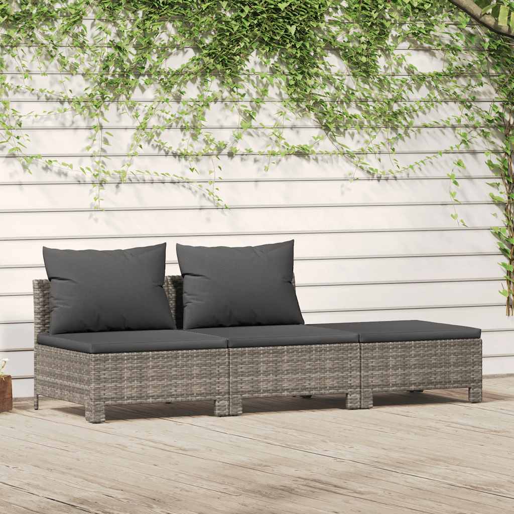 Set da giardino 3 pezzi con cuscini grigio in polyrattan | homemem39