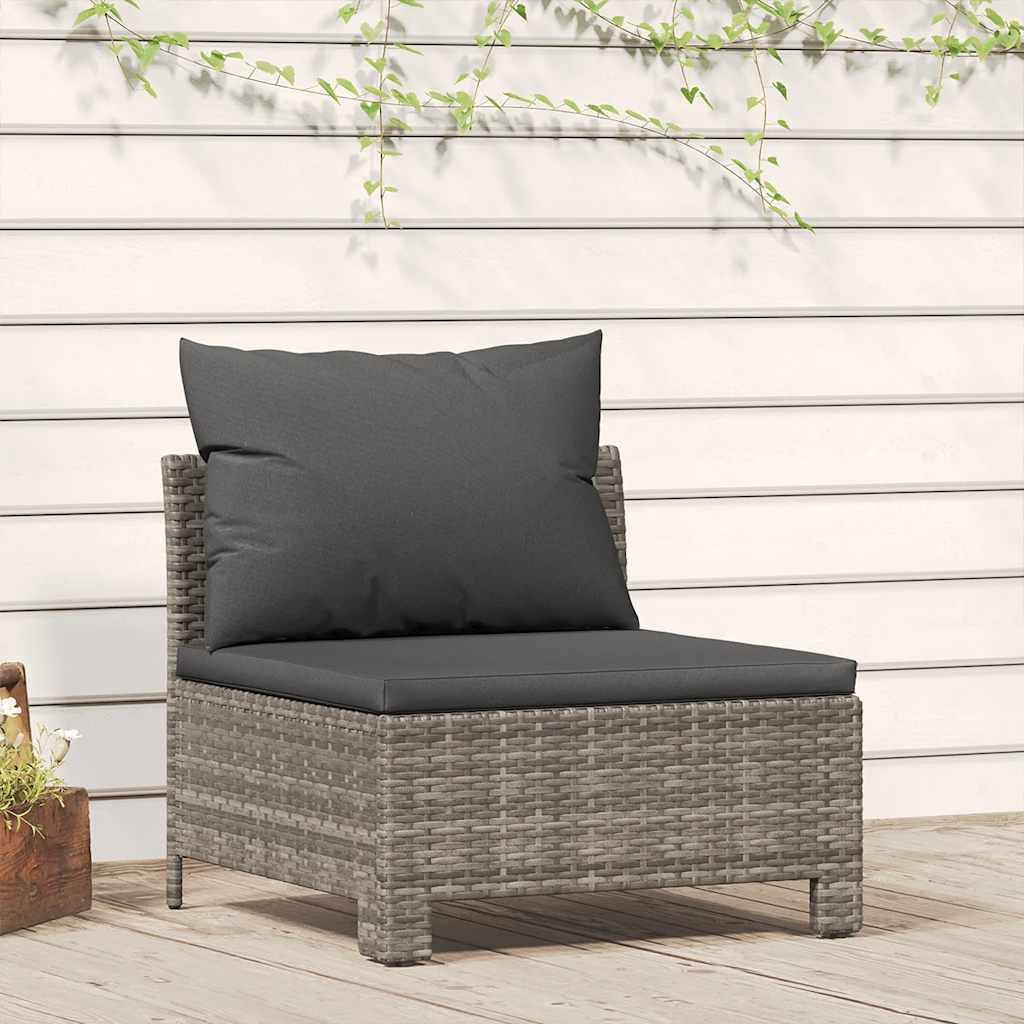 Divano da giardino centrale con cuscino grigio in polyrattan - homemem39