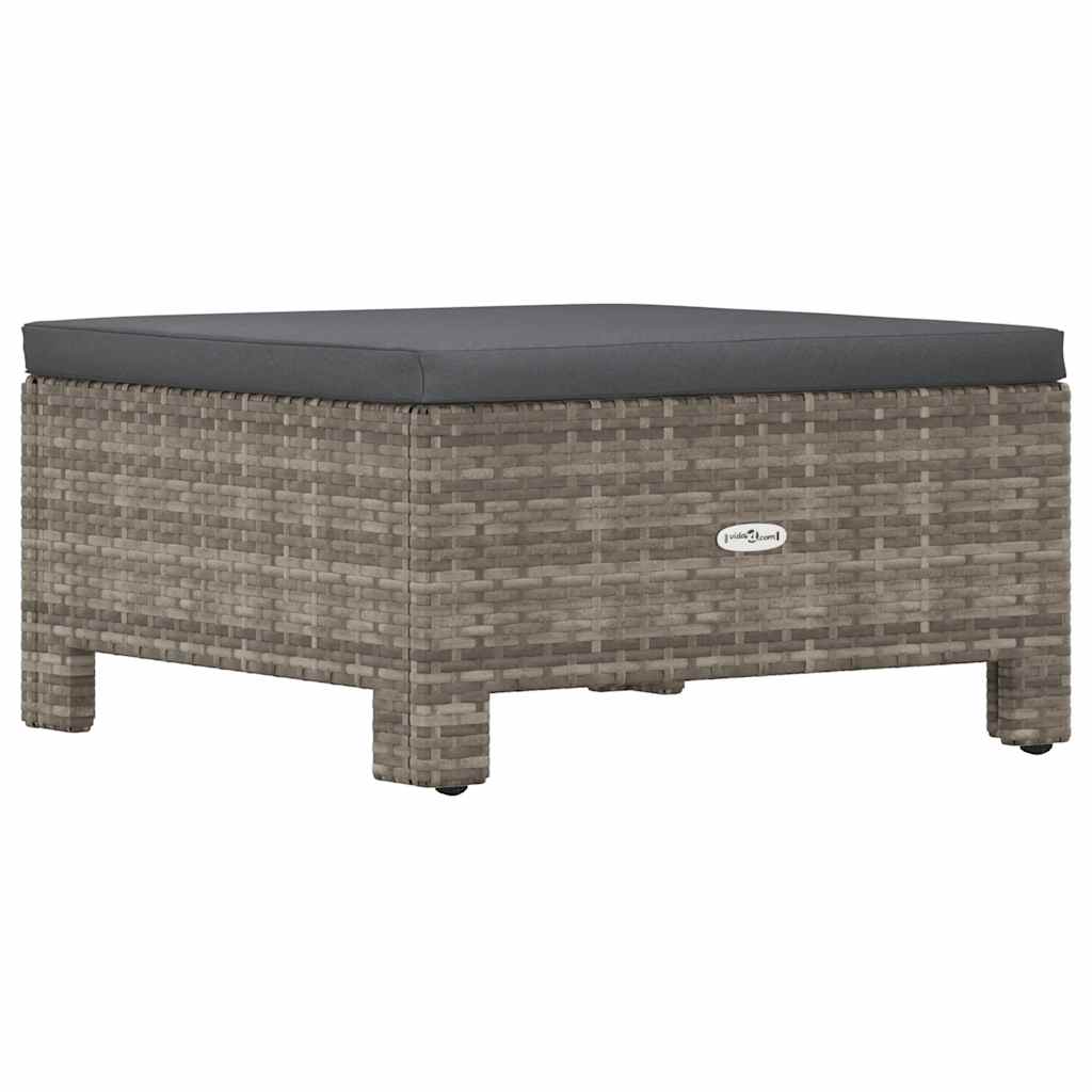 Poggiapiedi da giardino con cuscino grigio in polyrattan | homemem39