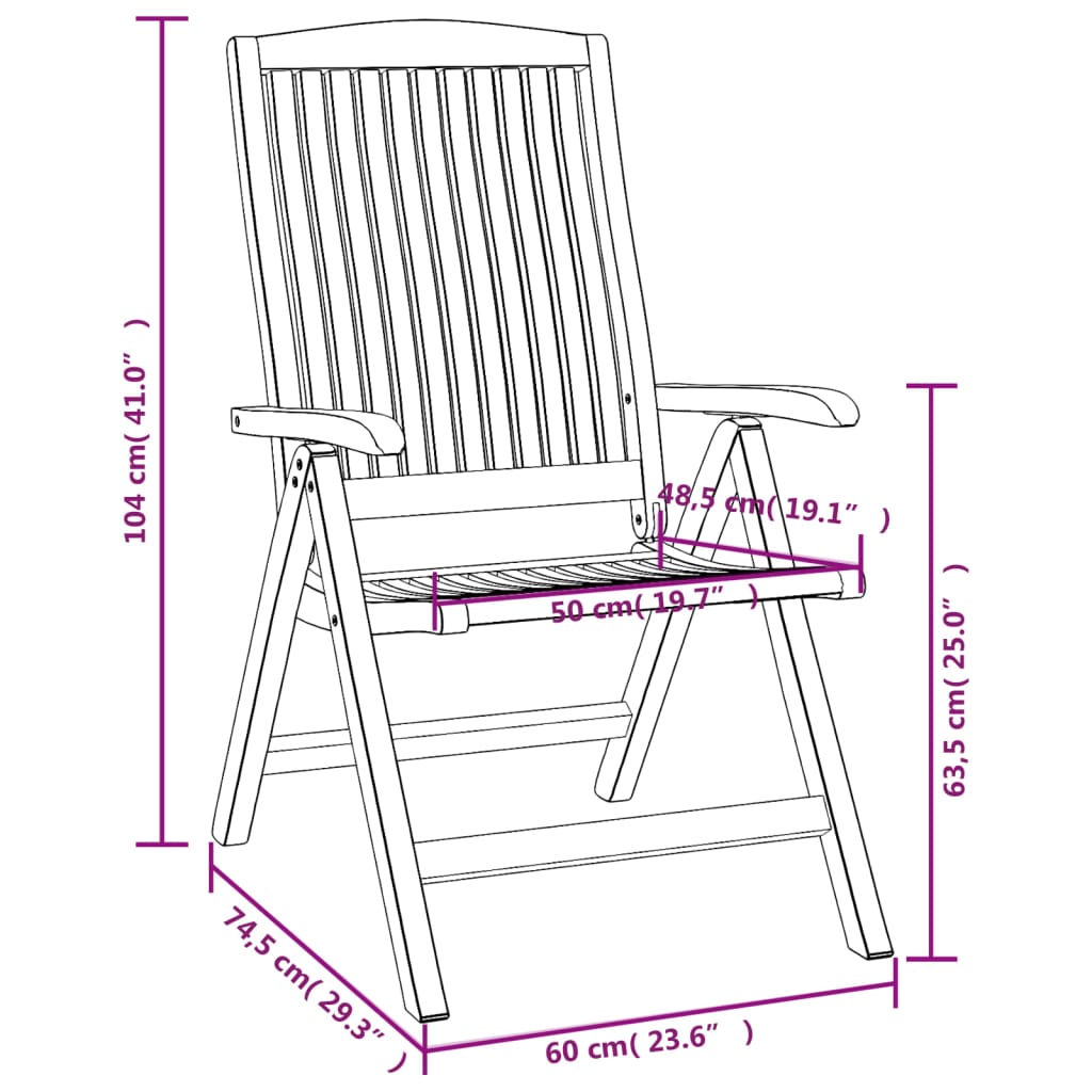 Sedie da Giardino Reclinabili 2 pz in Legno Massello di Teak