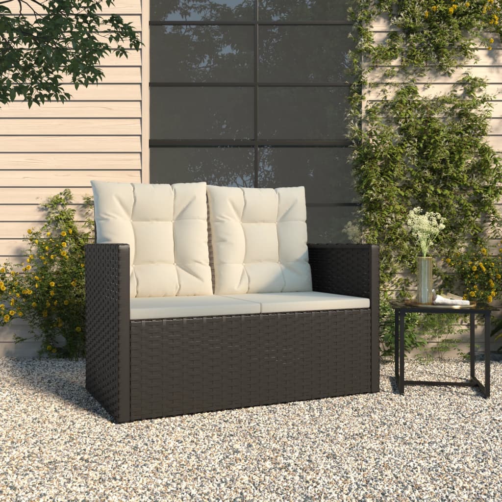 Panca da Giardino con Cuscini Nera 105 cm in Polyrattan | homemem39
