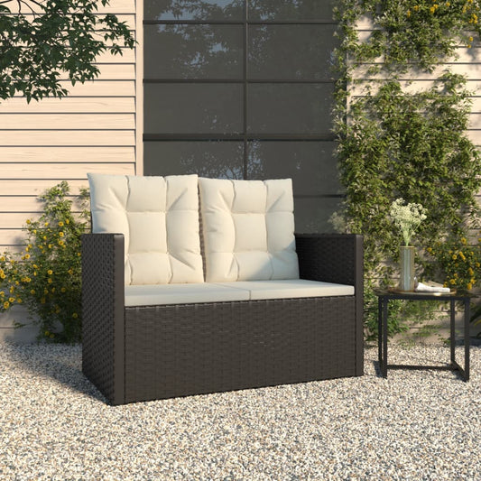 Panca da Giardino con Cuscini Nera 105 cm in Polyrattan | homemem39