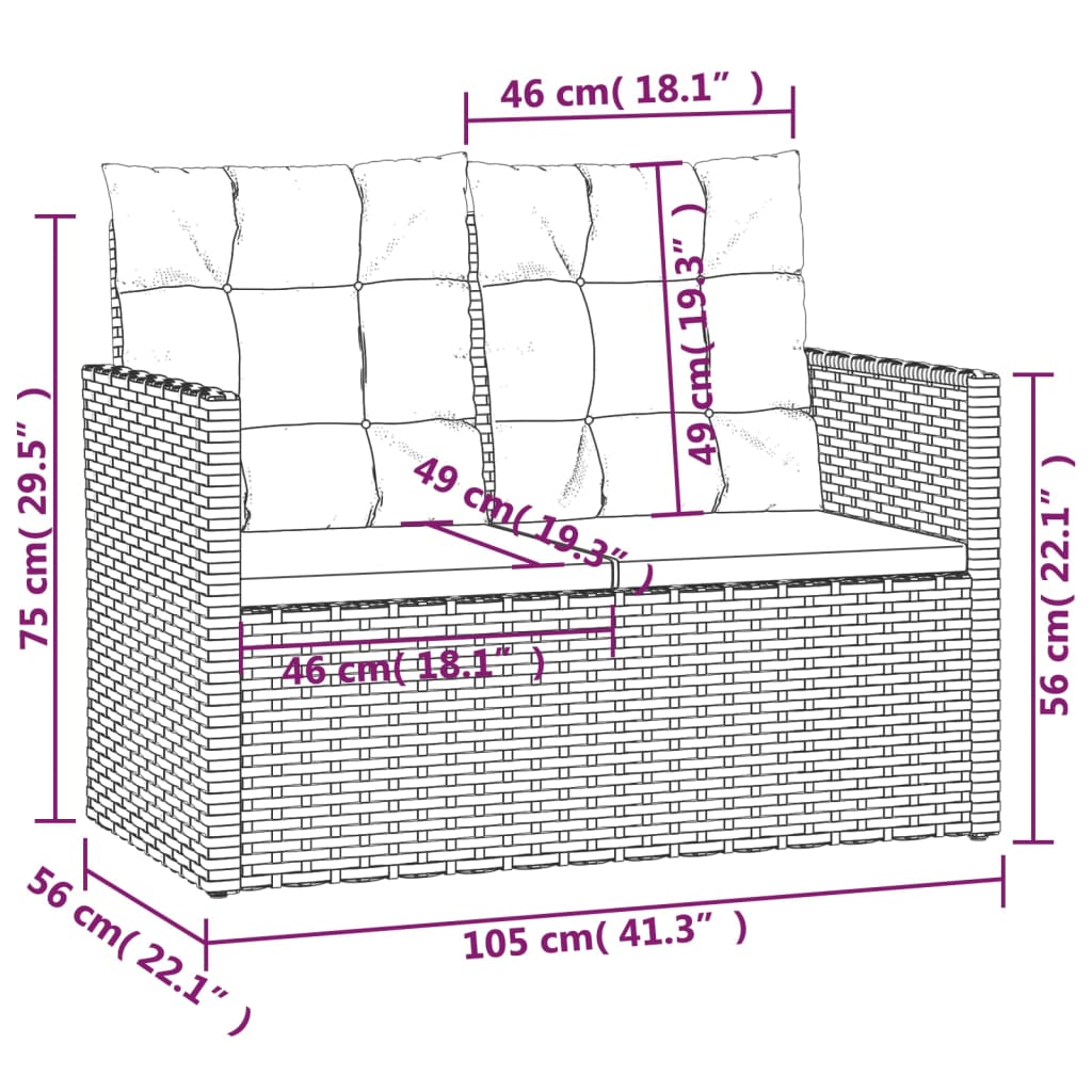 Panca da Giardino con Cuscini Grigia 105 cm in Polyrattan | homemem39
