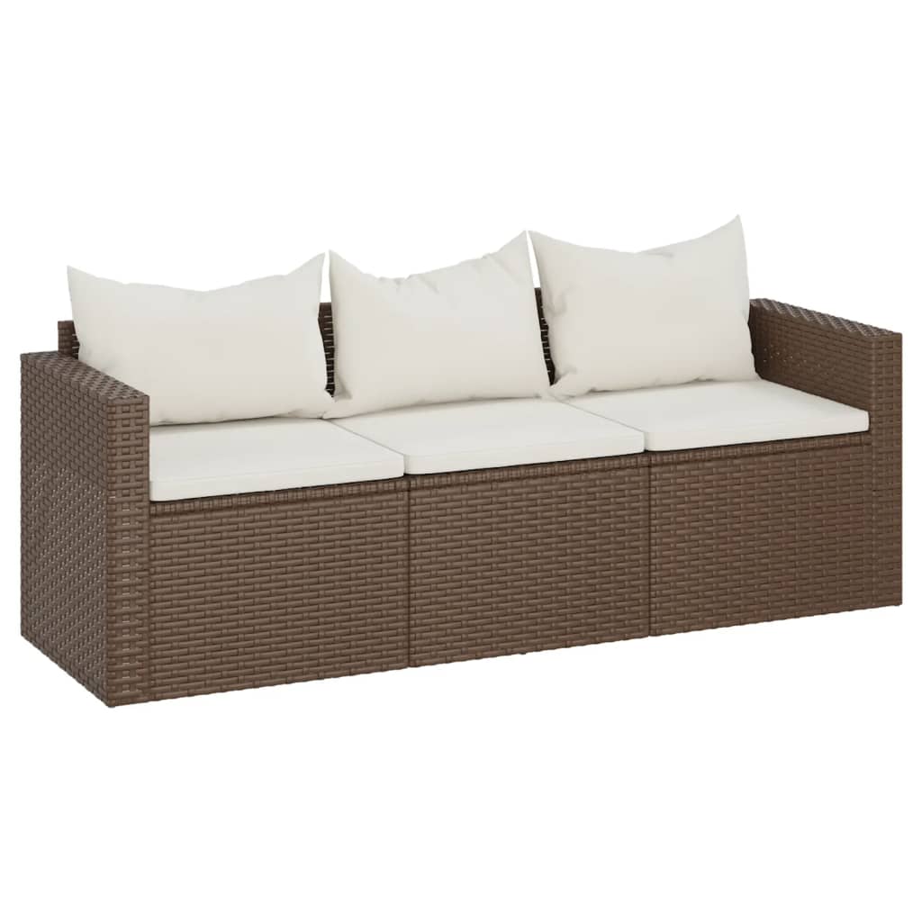 Divano da Giardino a 3 Posti con Cuscini in Polyrattan Marrone - homemem39