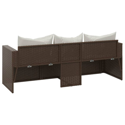 Divano da Giardino a 3 Posti con Cuscini in Polyrattan Marrone - homemem39