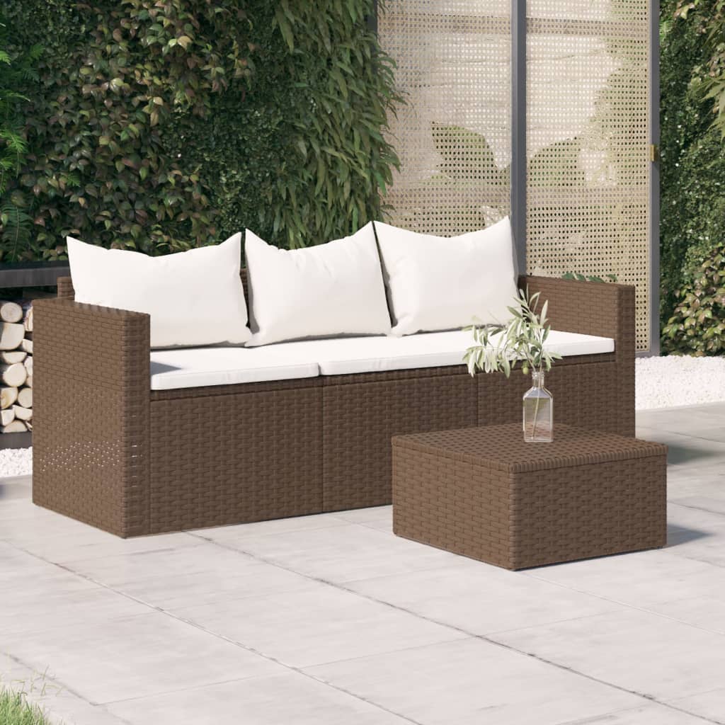 Divano da Giardino a 3 Posti con Cuscini in Polyrattan Marrone - homemem39