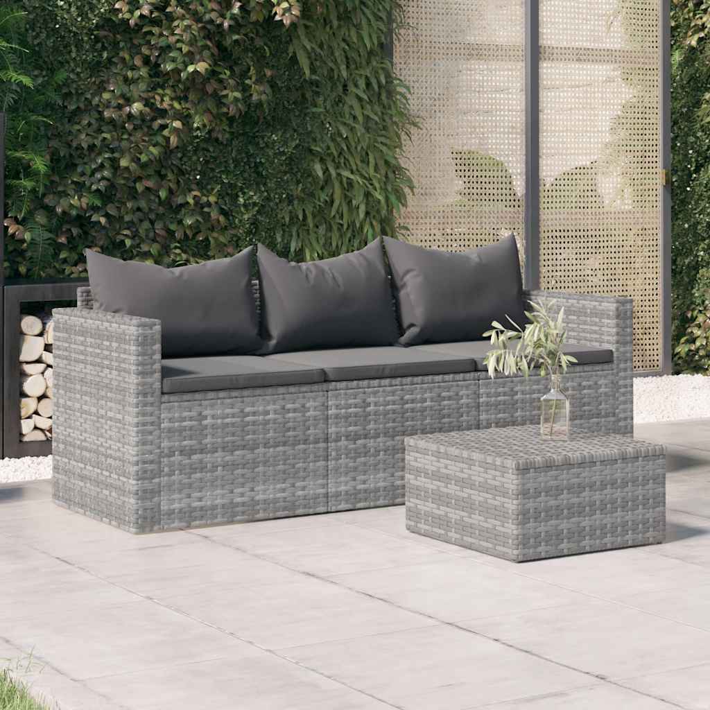 Divano da Giardino a 3 Posti con Cuscini in Polyrattan Grigio - homemem39