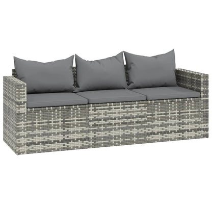 Set Divani da Giardino 3 pz con Cuscini in Polyrattan Grigio - homemem39