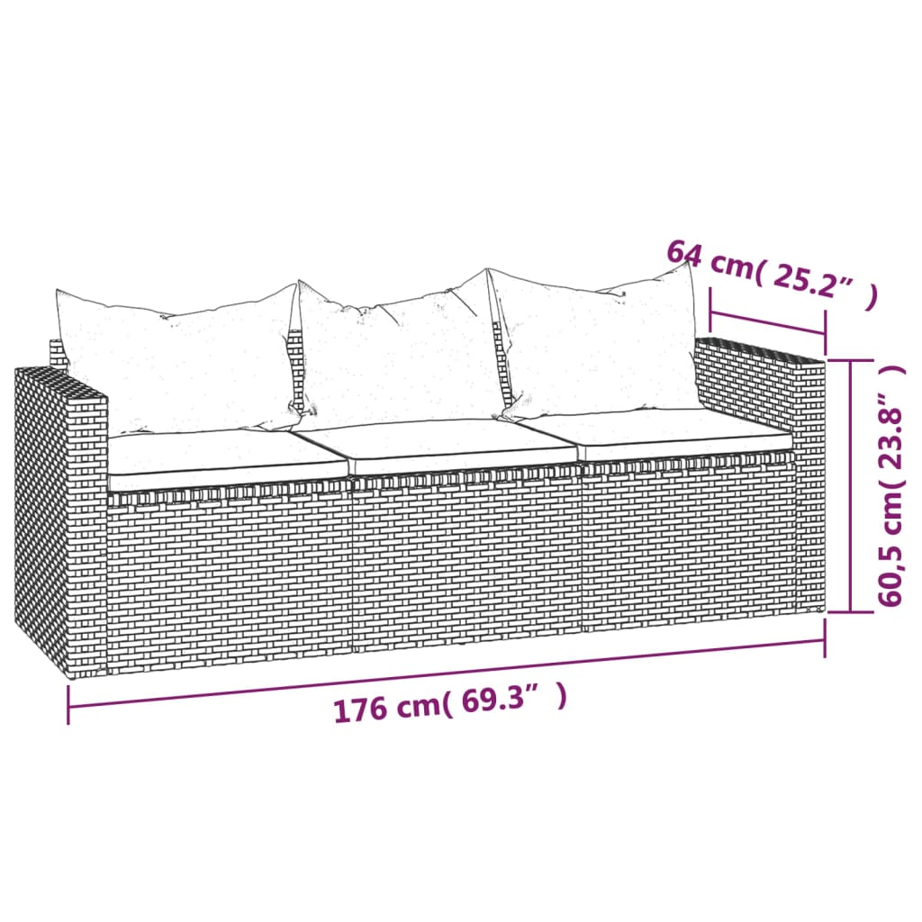 Set Divani da Giardino 3 pz con Cuscini in Polyrattan Grigio - homemem39