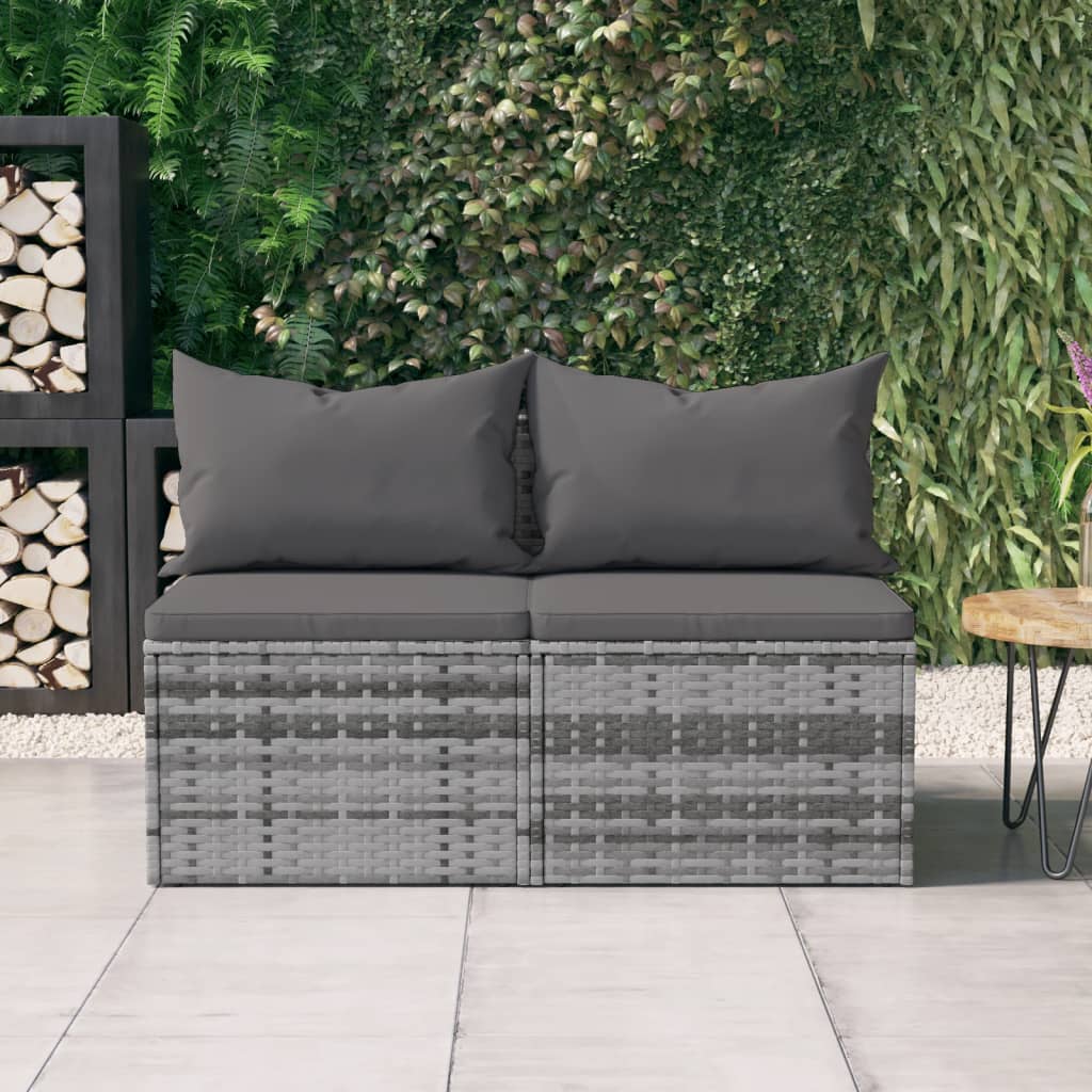 Divani Centrali da Giardino con Cuscini 2pz Polyrattan Grigio - homemem39