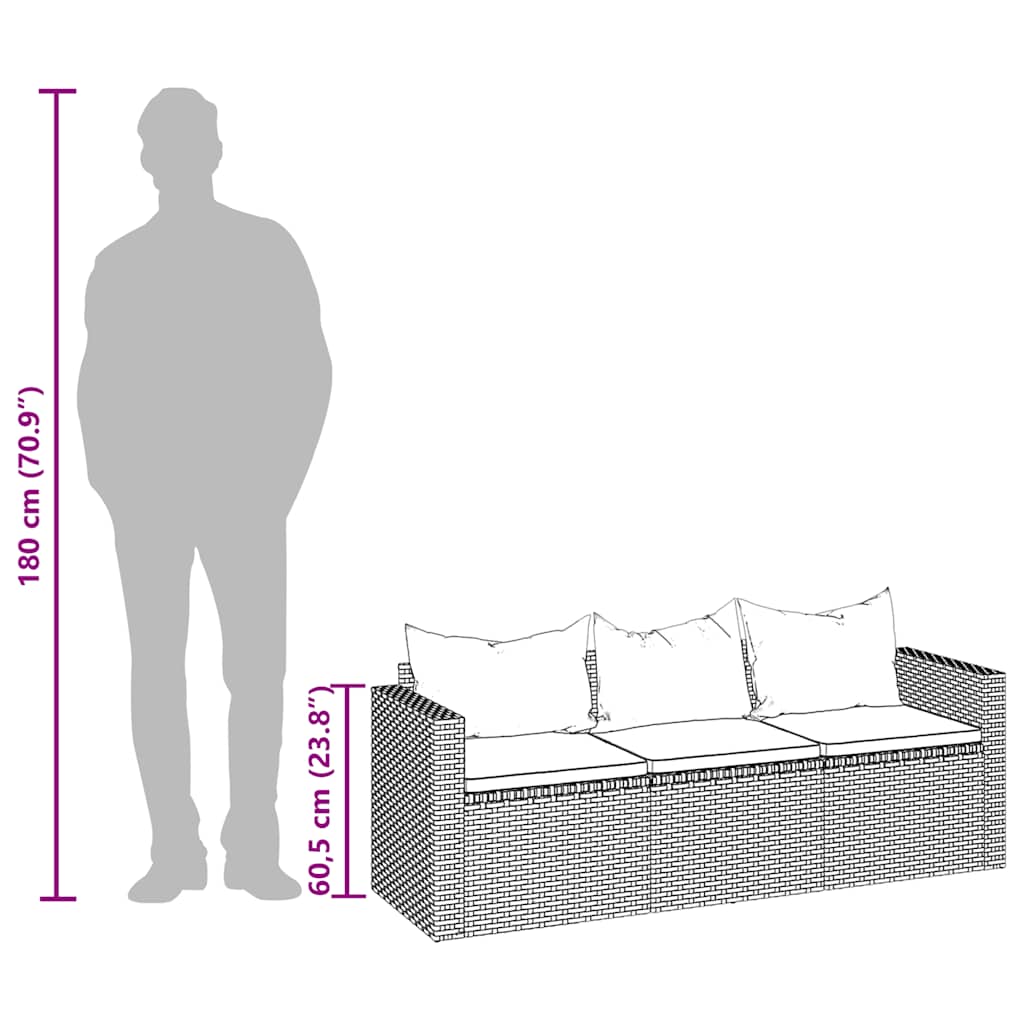 Divano Giardino 3 Posti Tetto e Poggiapiedi Grigio Polyrattan - homemem39
