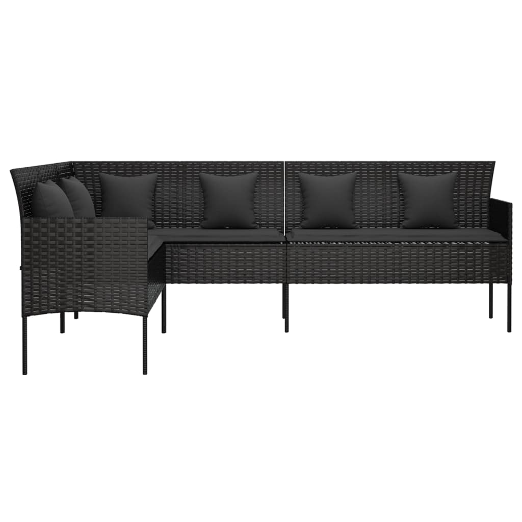 Divano da Giardino a L con Cuscini Nero in Polyrattan | homemem39