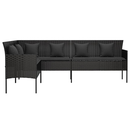 Divano da Giardino a L con Cuscini Nero in Polyrattan | homemem39