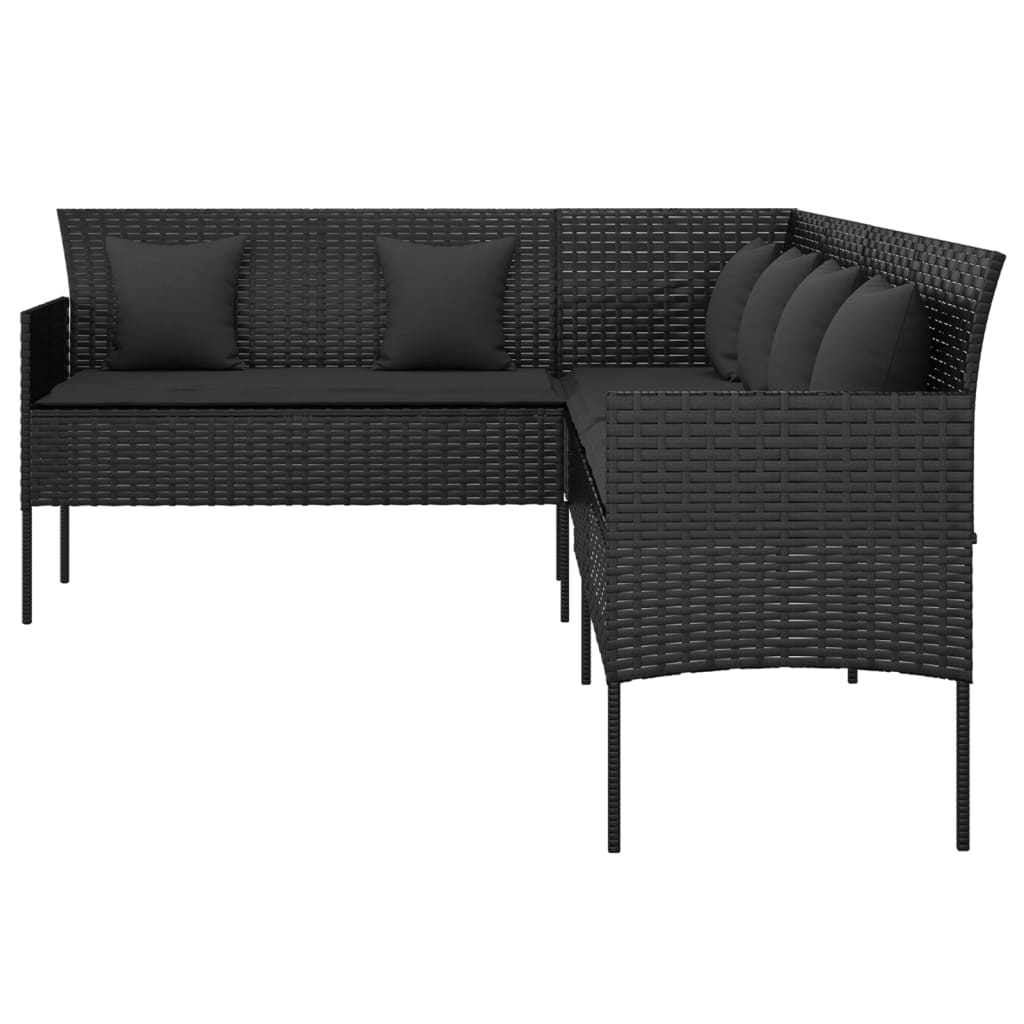 Divano da Giardino a L con Cuscini Nero in Polyrattan