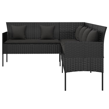 Divano da Giardino a L con Cuscini Nero in Polyrattan