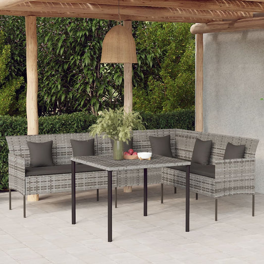Divano da Giardino a L con Cuscini Grigio in Polyrattan | homemem39