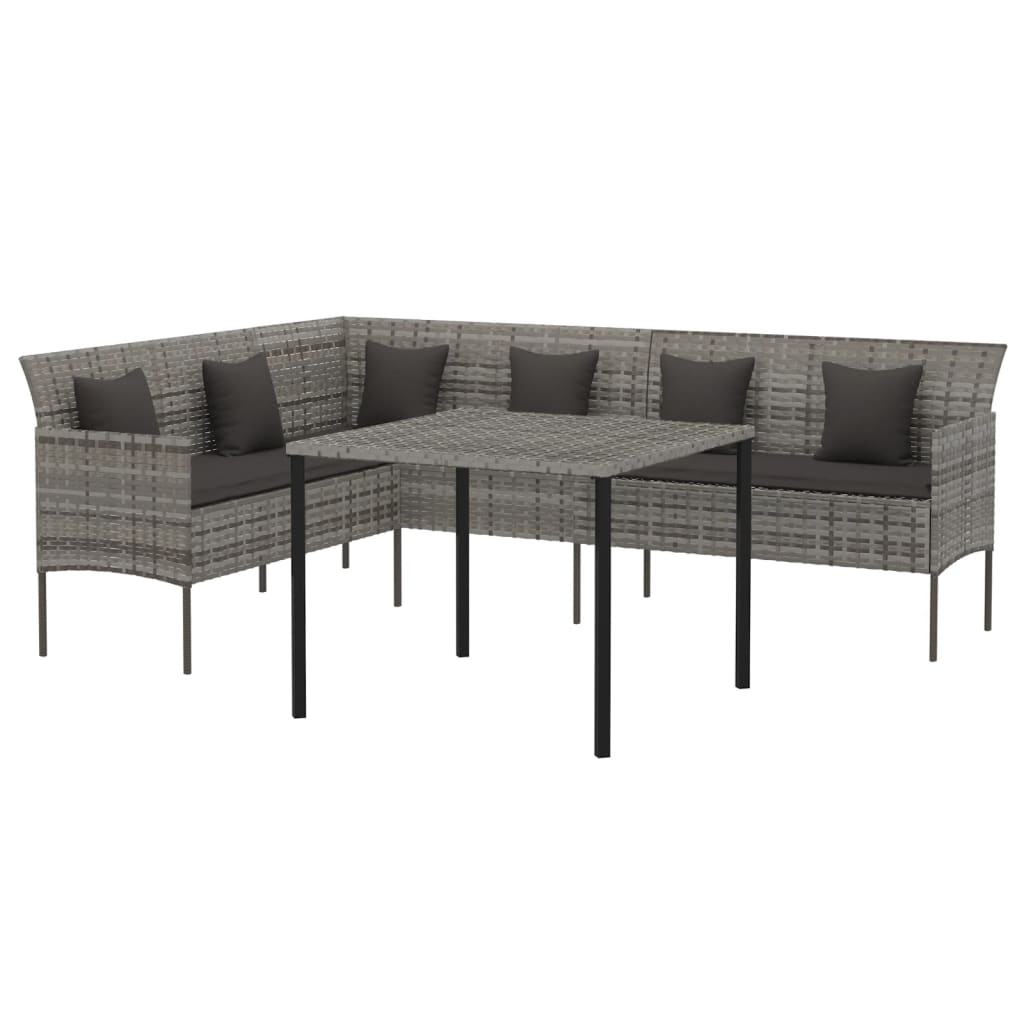 Set da Pranzo da Giardino 2 pz con Cuscini in Polyrattan Grigio - homemem39