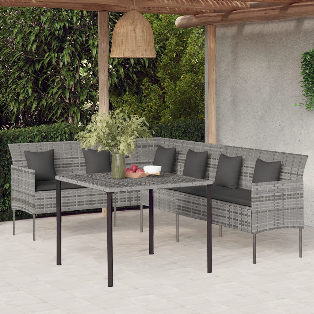 Set da Pranzo da Giardino 2 pz con Cuscini in Polyrattan Grigio - homemem39