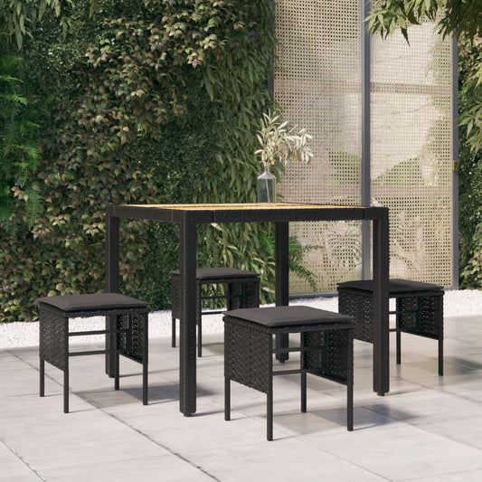 Poggiapiedi da Giardino con Cuscini 4pz Nero in Polyrattan - homemem39