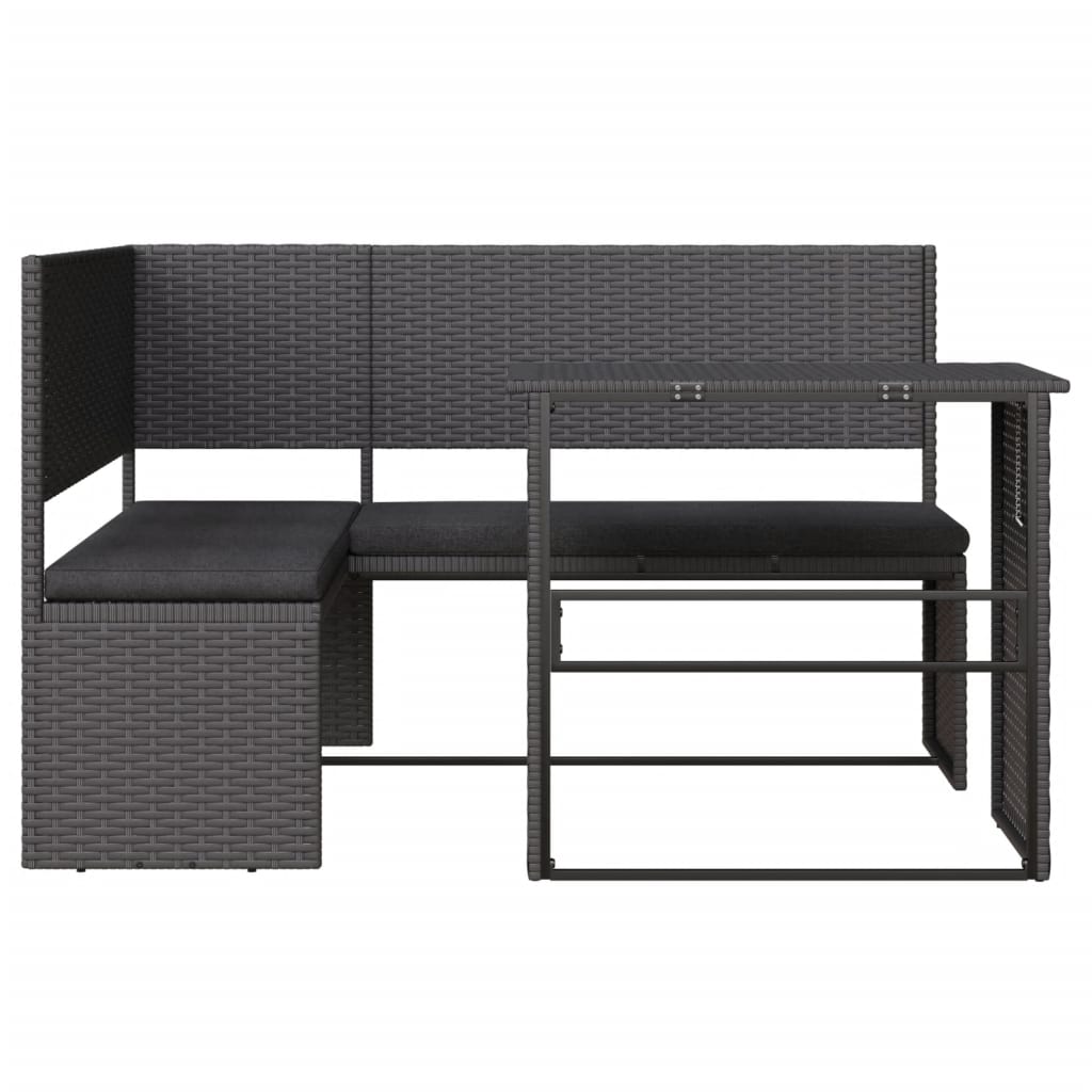 Divano da Giardino con Tavolo e Cuscini a L Nero in Polyrattan | homemem39