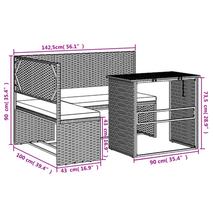 Divano da Giardino con Tavolo e Cuscini a L Nero in Polyrattan | homemem39