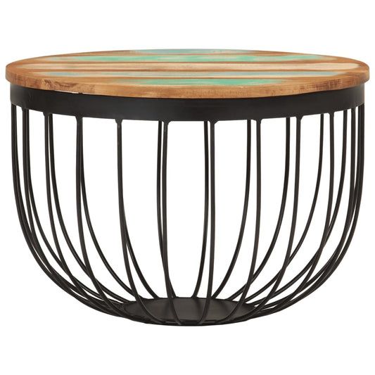 Tavolino Ø50x35 cm in Legno Massello di Recupero e Acciaio | homemem39
