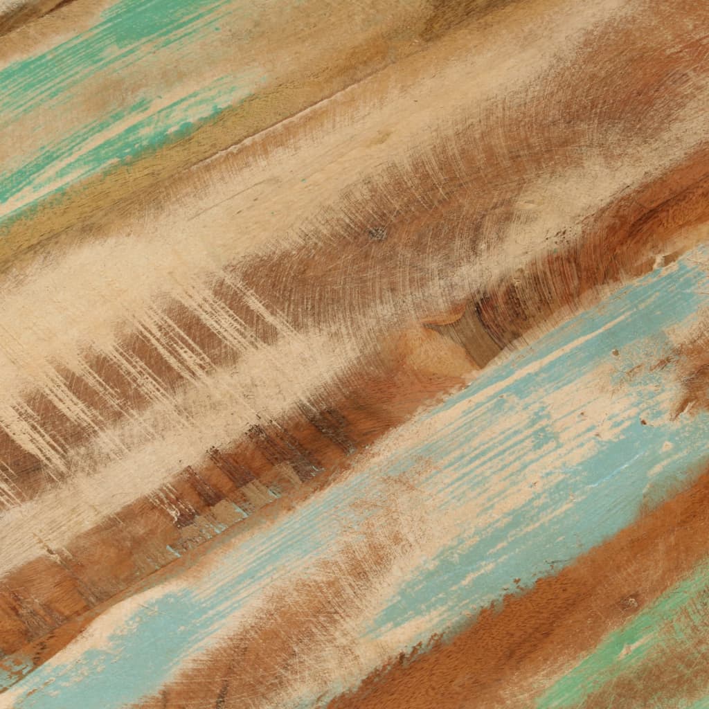 Tavolino Ø50x35 cm in Legno Massello di Recupero e Acciaio